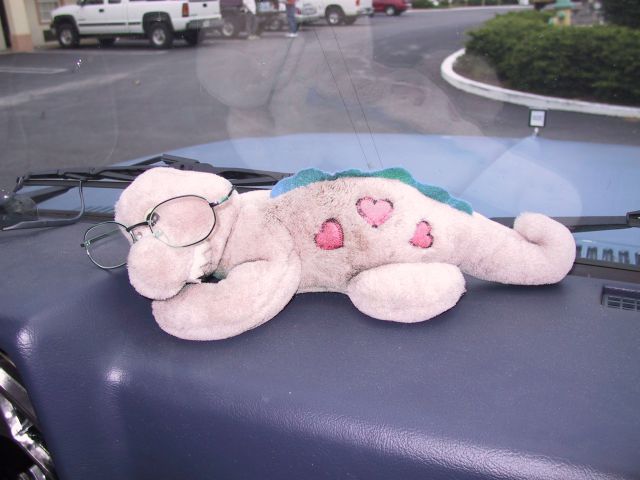 A dinosaur keeps an eye on us